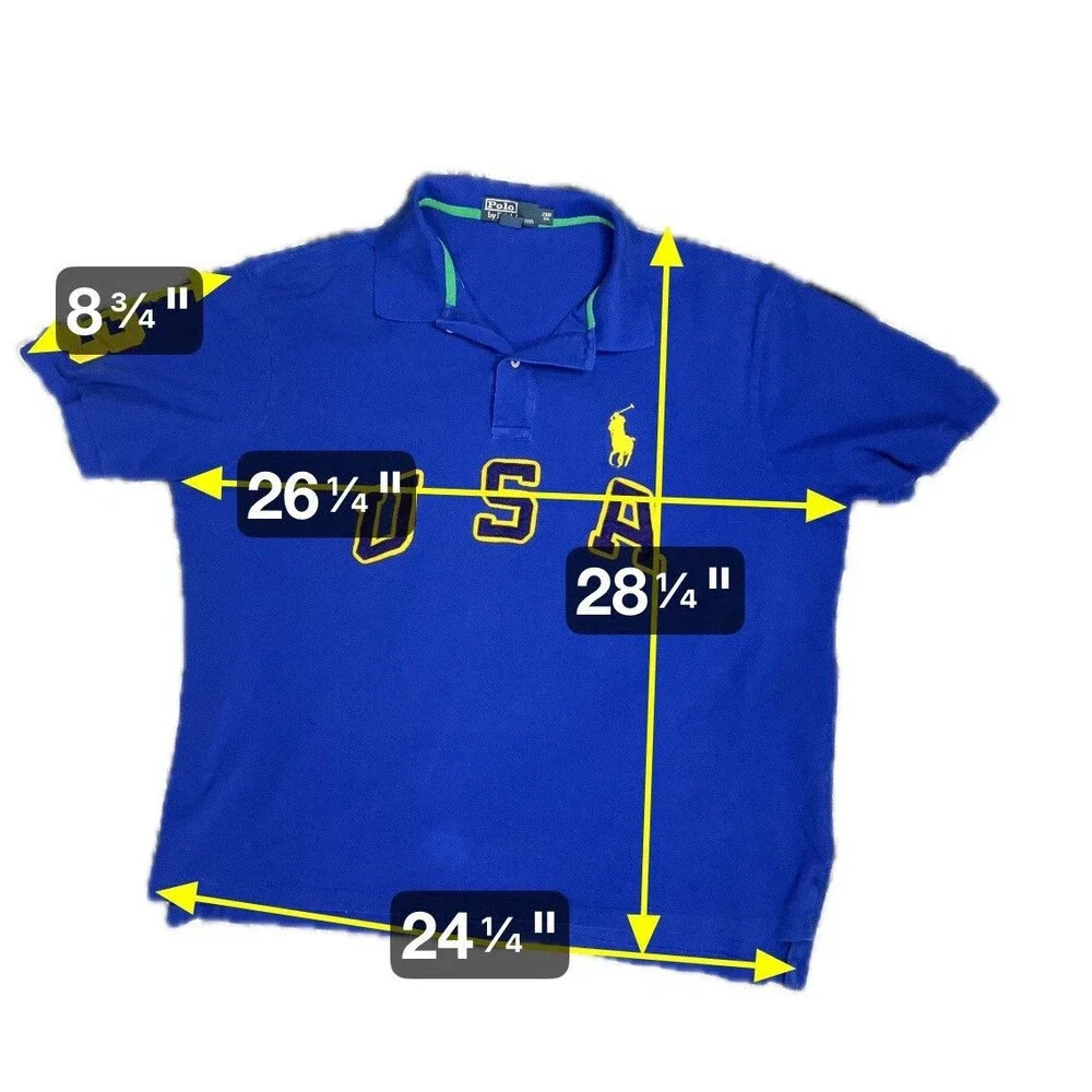 VTG Polo Ralph Lauren Men’s 2XB Blue Spellout Big Pony #3 Short‎ Sleeve 90s USA